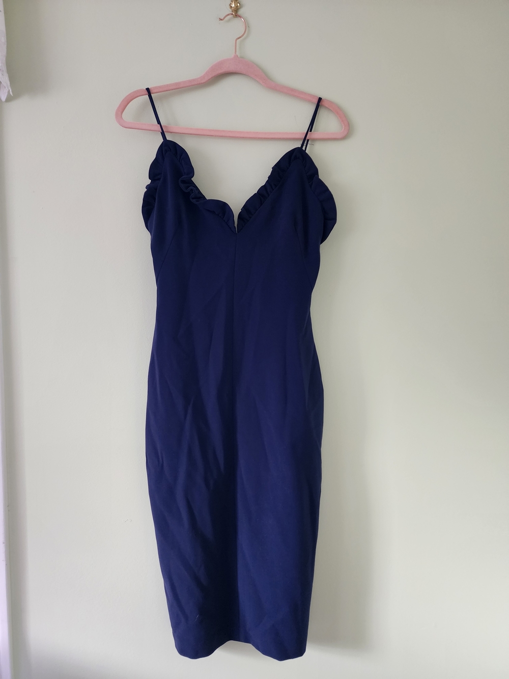 NWT Black Halo Navy Ruffle-Trim Slip Dress